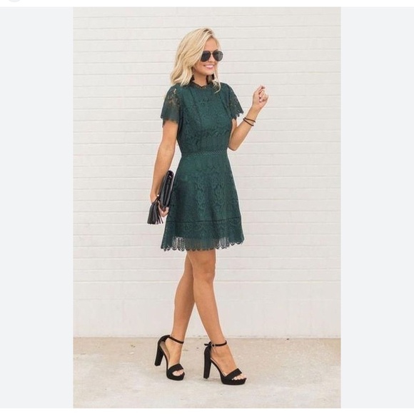 Blu Pepper Green Lace Flutter Sleeve Mini Dress Women’s Size Medium - Picture 2 of 10